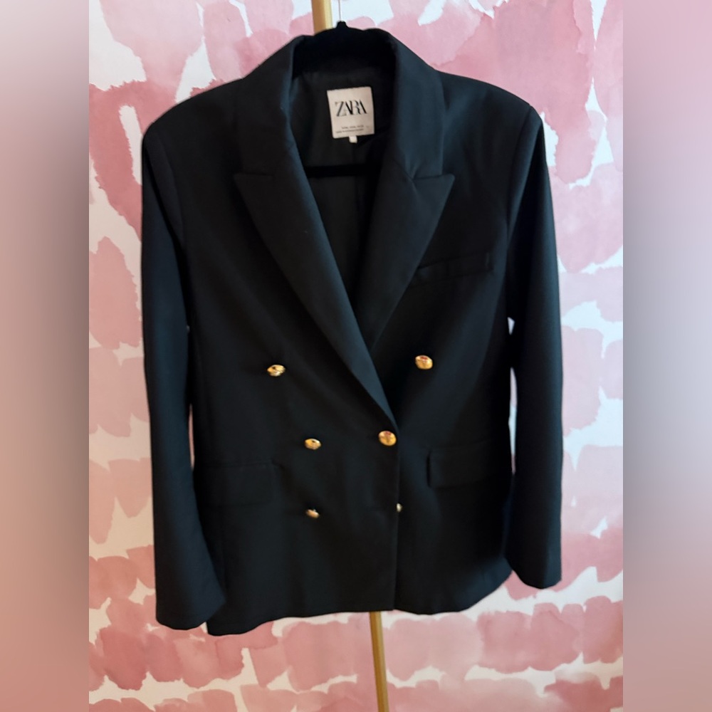 Black Double-Breasted Women's Blazer Jacket In Great Condition - Picture 3 of 6